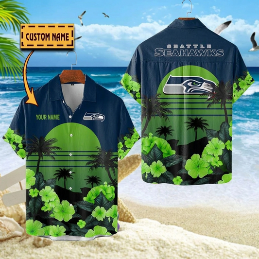 NFL x SEA Football Palm Trees Flower Custom Name Hawaiian Shirt HLP 070526 LBN