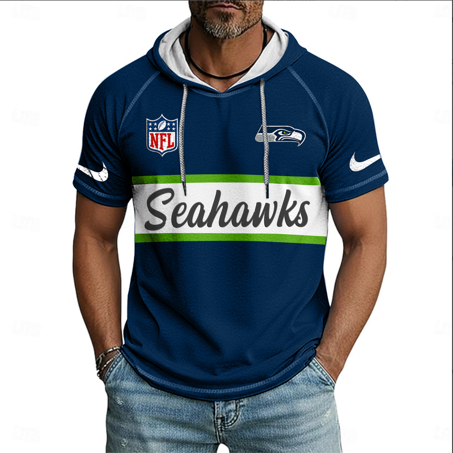 NFL x SEA Sport Hooded Short Sleeve Shirt HLP 20426 HLPHUONG