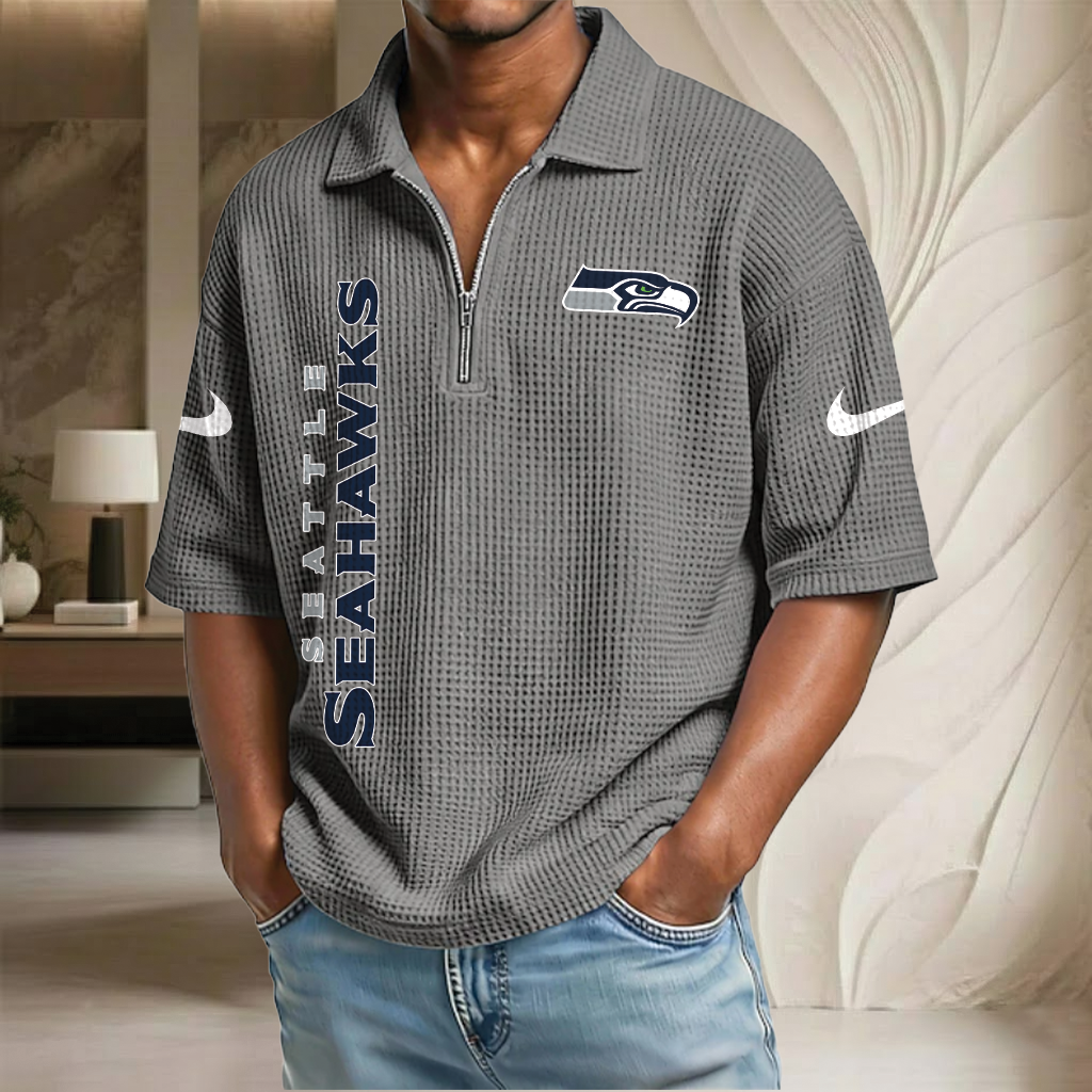 NFL x SEA Waffle Half-Zip Polo Shirt HLP 070326 HLPHUONG