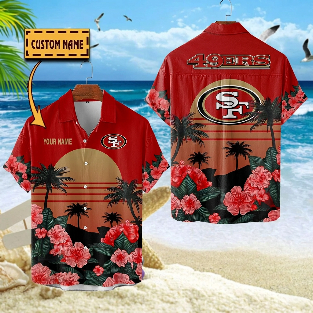 NFL x SF Football Palm Trees Flower Custom Name Hawaiian Shirt HLP 070526 LBN