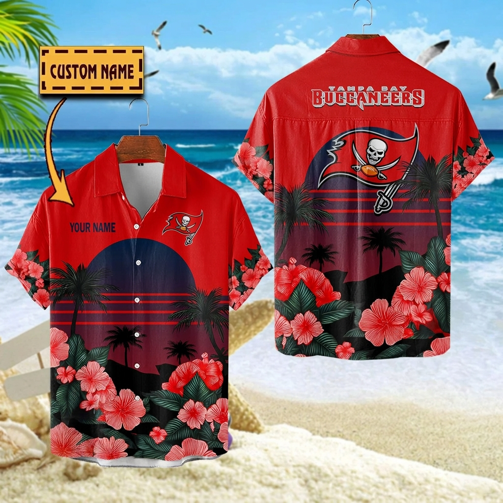 NFL x TB Football Palm Trees Flower Custom Name Hawaiian Shirt HLP 070526 LBN