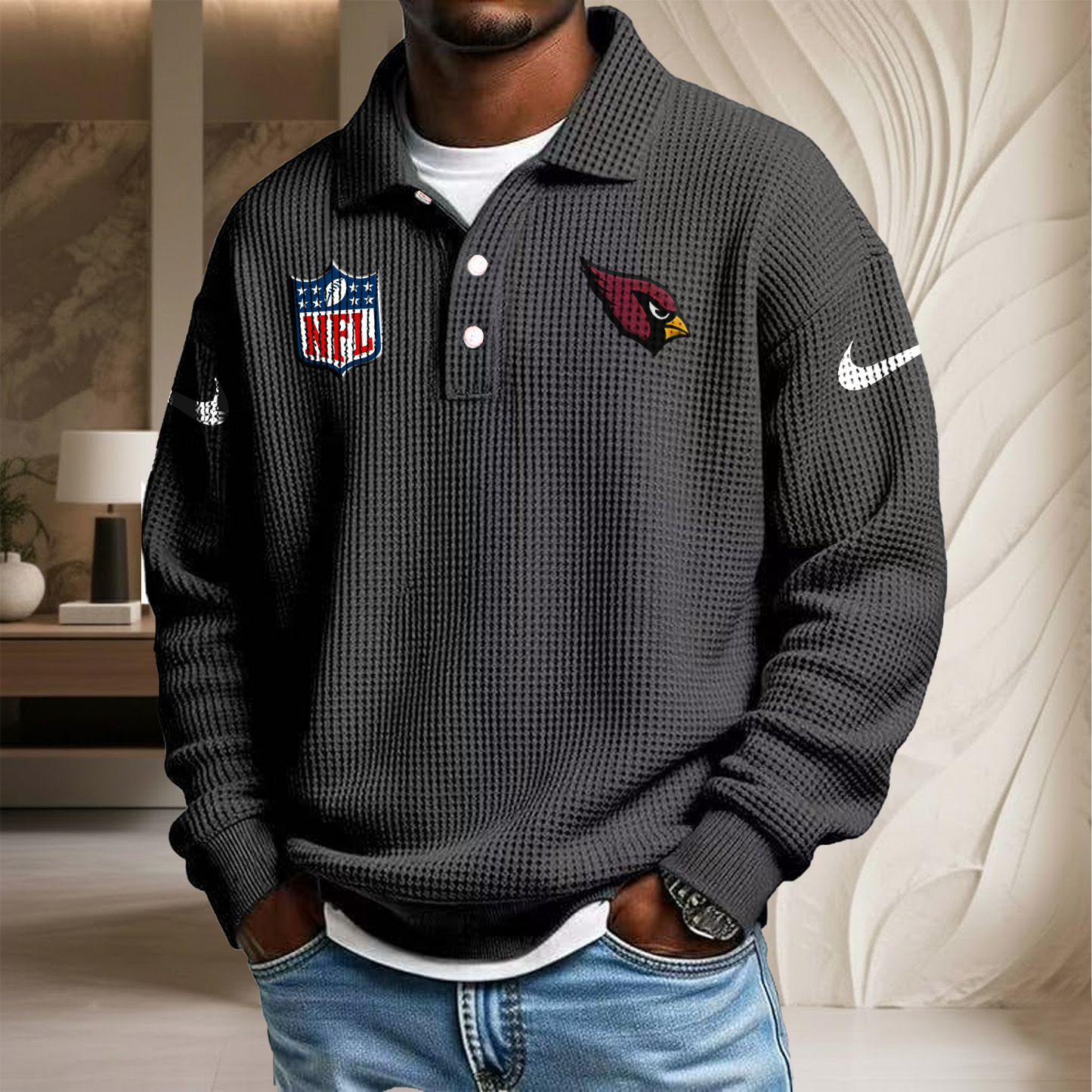 NFL x ARI Waffle Three Button Lapel Polo HLP HLPHUONG
