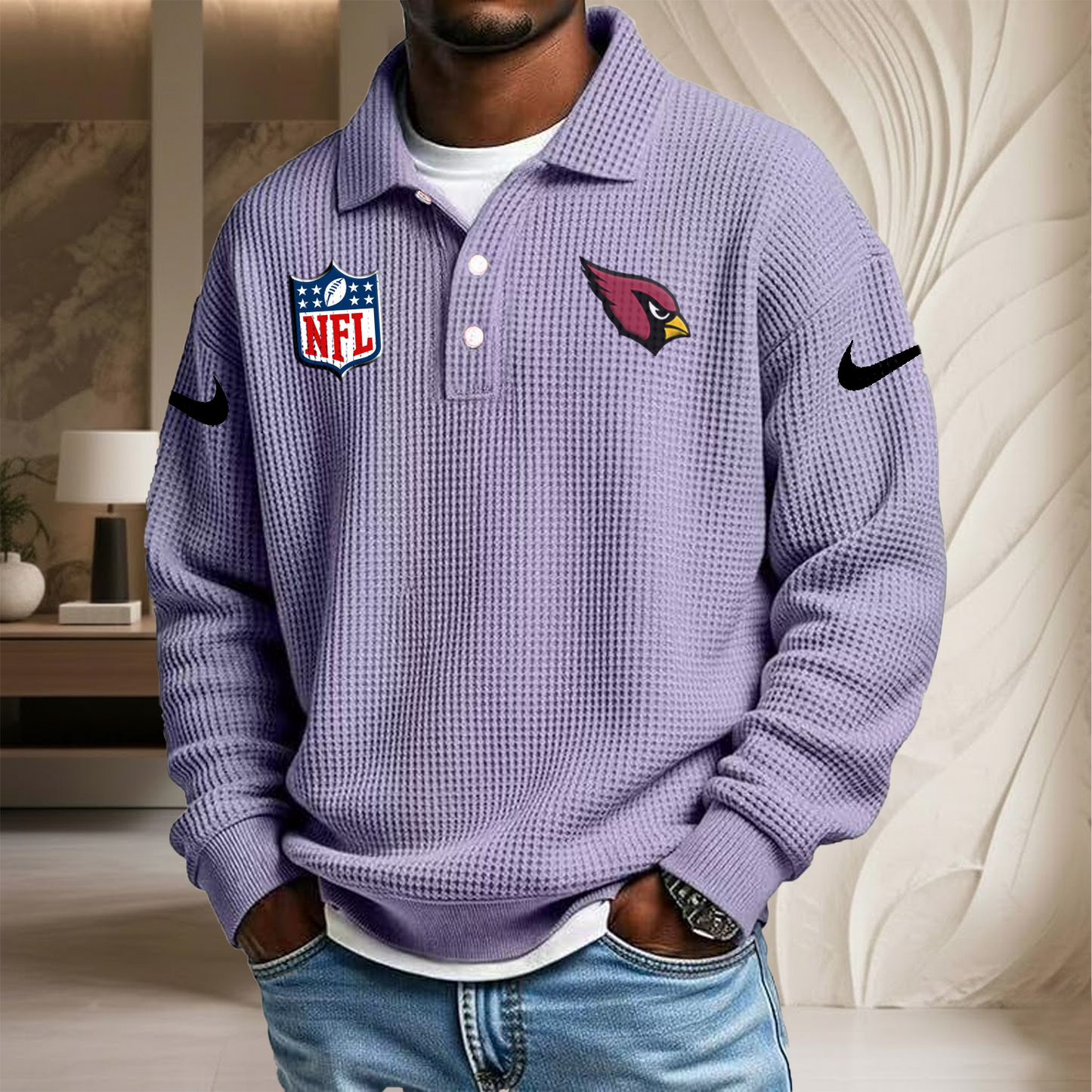 NFL x ARI Waffle Three Button Lapel Polo HLP HLPHUONG