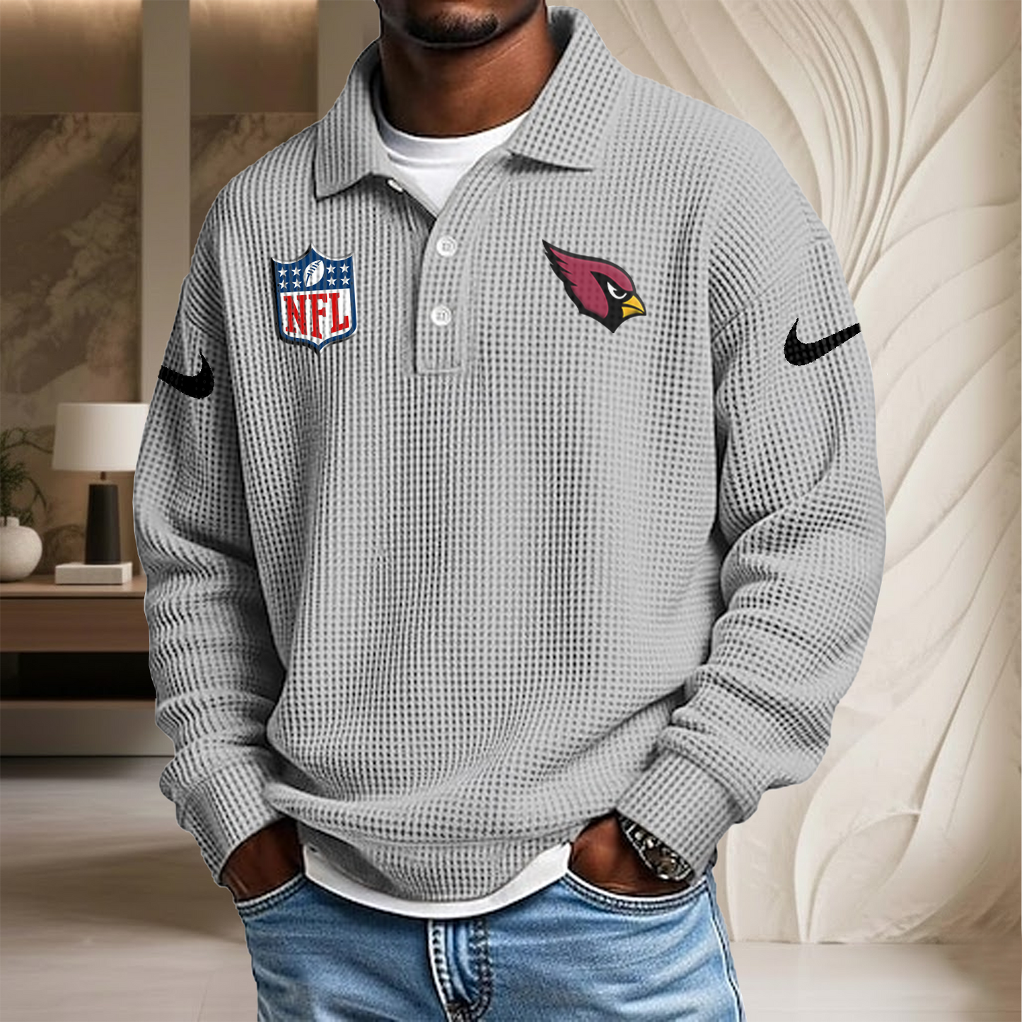 NFL x ARI Waffle Three Button Lapel Polo HLP HLPHUONG