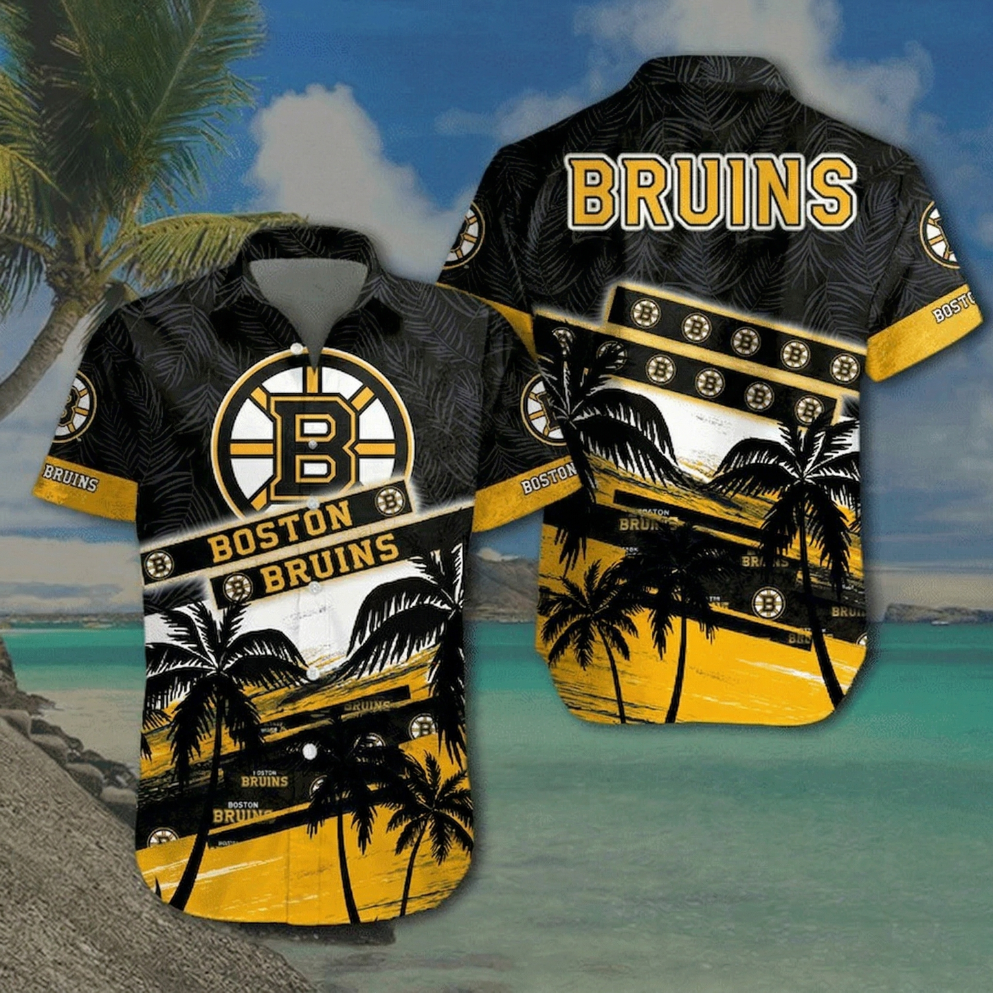 NHL x BOS Coconut Tree Hawaiian Shirt HLP 00426 LBN