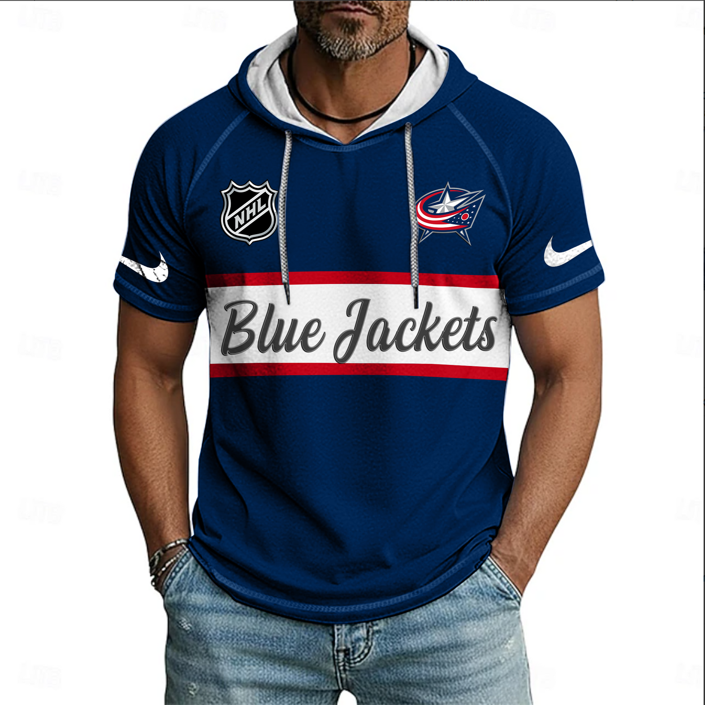 NHL x CBJ Sport Hooded Short Sleeve Shirt HLP 70426 HLPHUONG
