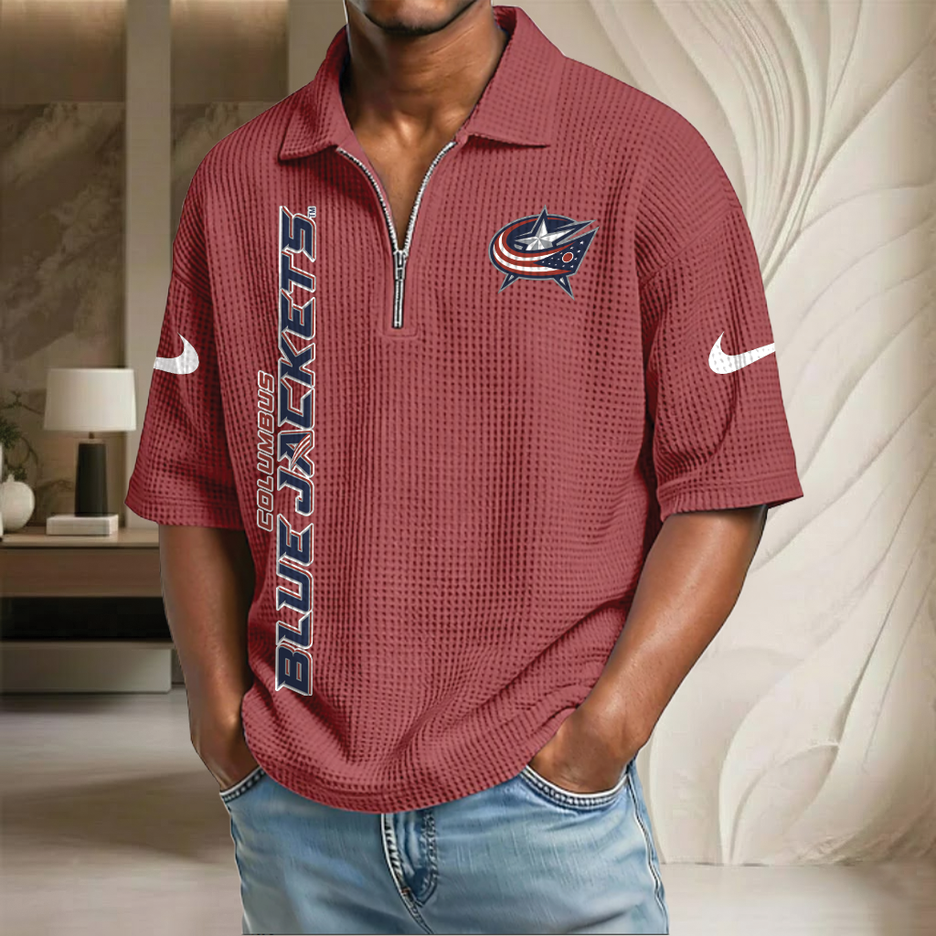 NHL x CBJ Waffle Half-Zip Polo Shirt HLP 070326 HLPHUONG