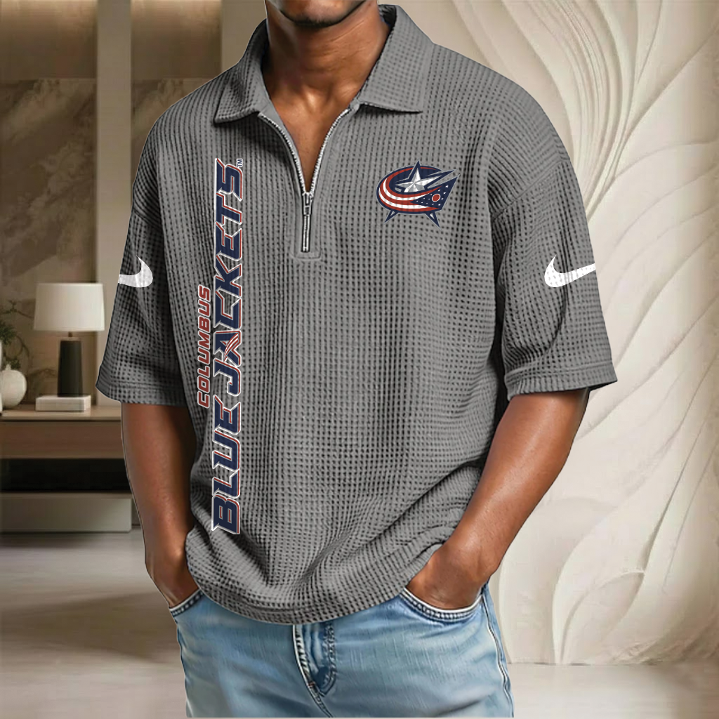NHL x CBJ Waffle Half-Zip Polo Shirt HLP 070326 HLPHUONG