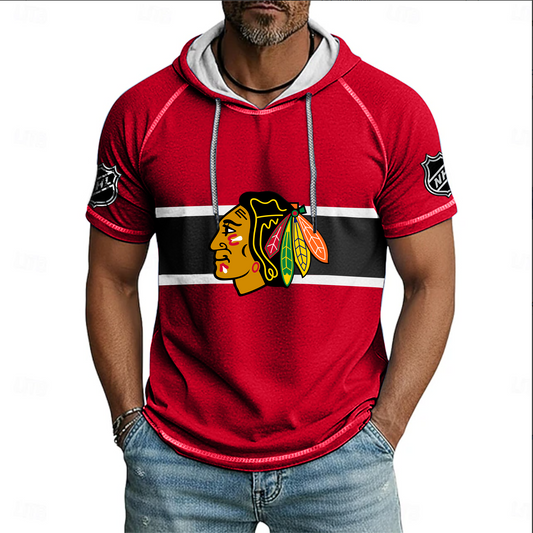 NHL x CHI Hockey Hooded Short Sleeve Shirt HLP 220426 HLPHUONG
