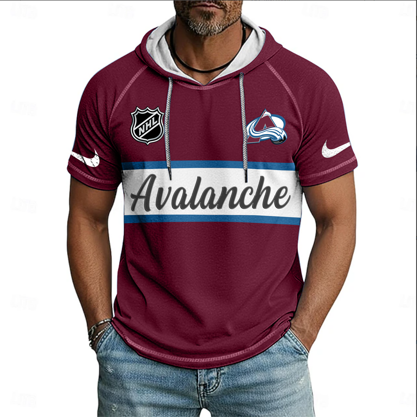 NHL x COL Sport Hooded Short Sleeve Shirt HLP 70426 HLPHUONG