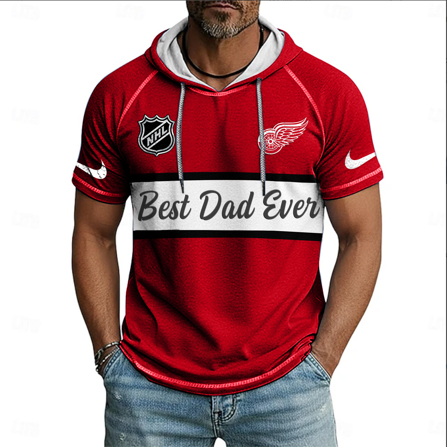 NHL x DET Best Dad Hooded Short Sleeve Shirt HLP 220426 HLPHUONG