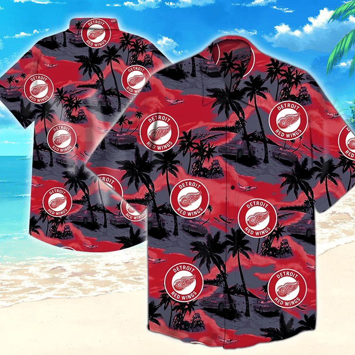 NHL x DET Team Tropical Pattern Hawaiian Shirt HLP 50426 LBN