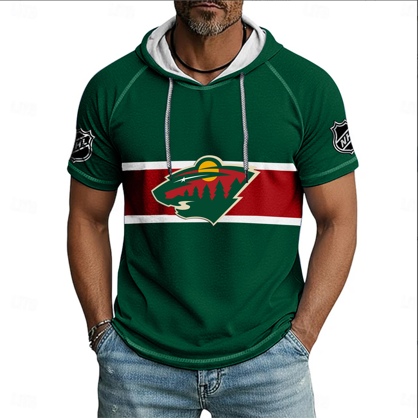 NHL x MIN Hockey Hooded Short Sleeve Shirt HLP 220426 HLPHUONG