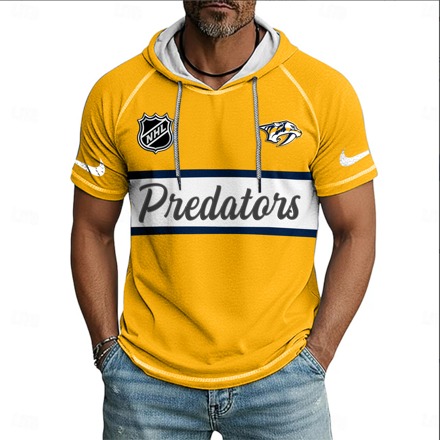 NHL x NAS Sport Hooded Short Sleeve Shirt HLP 70426 HLPHUONG