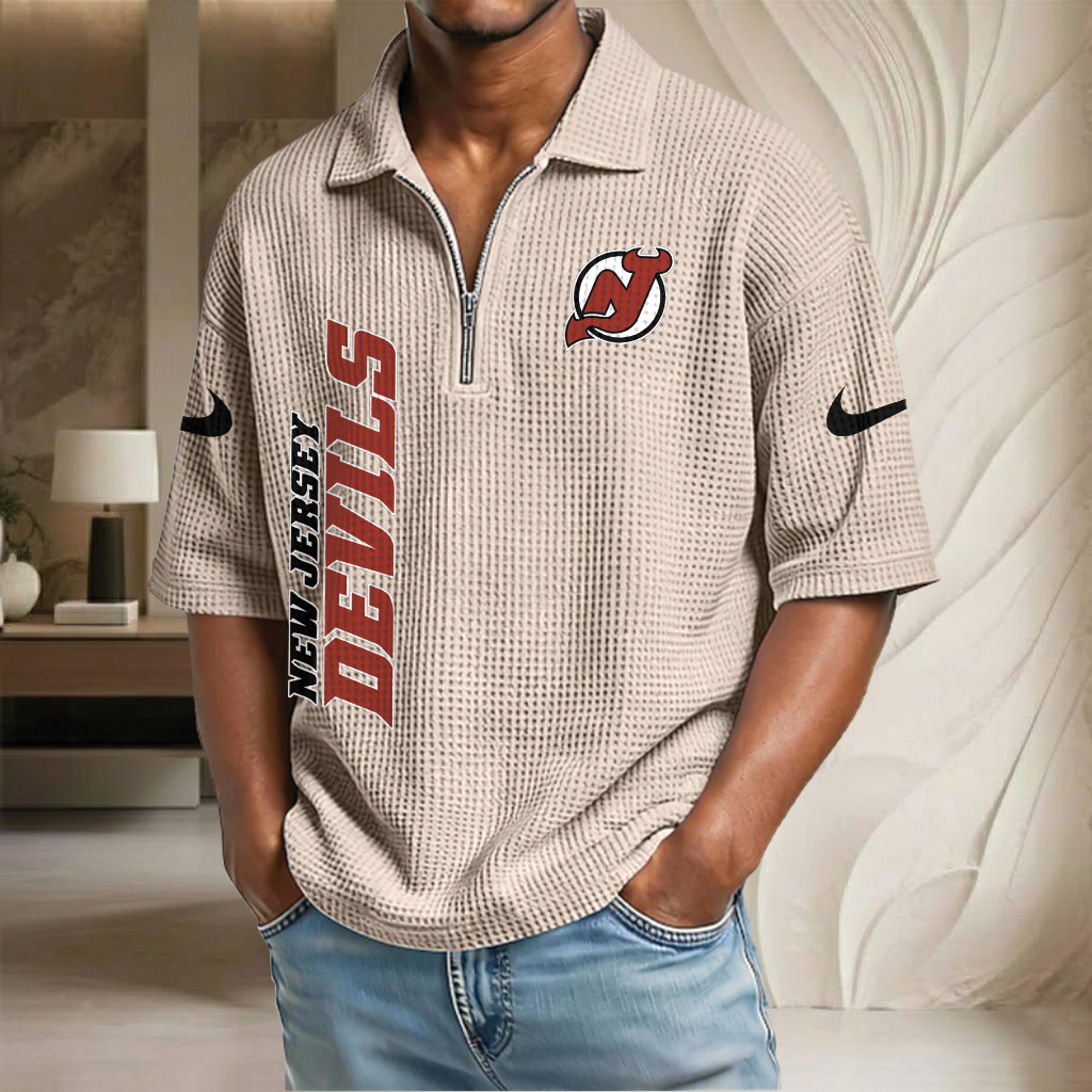 NHL x NJD Waffle Half-Zip Polo Shirt HLP 070326 HLPHUONG