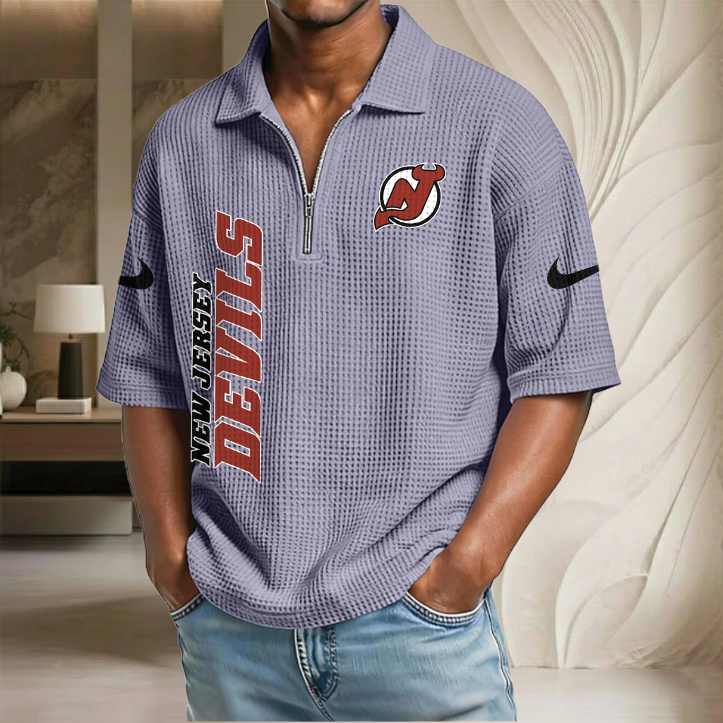 NHL x NJD Waffle Half-Zip Polo Shirt HLP 070326 HLPHUONG