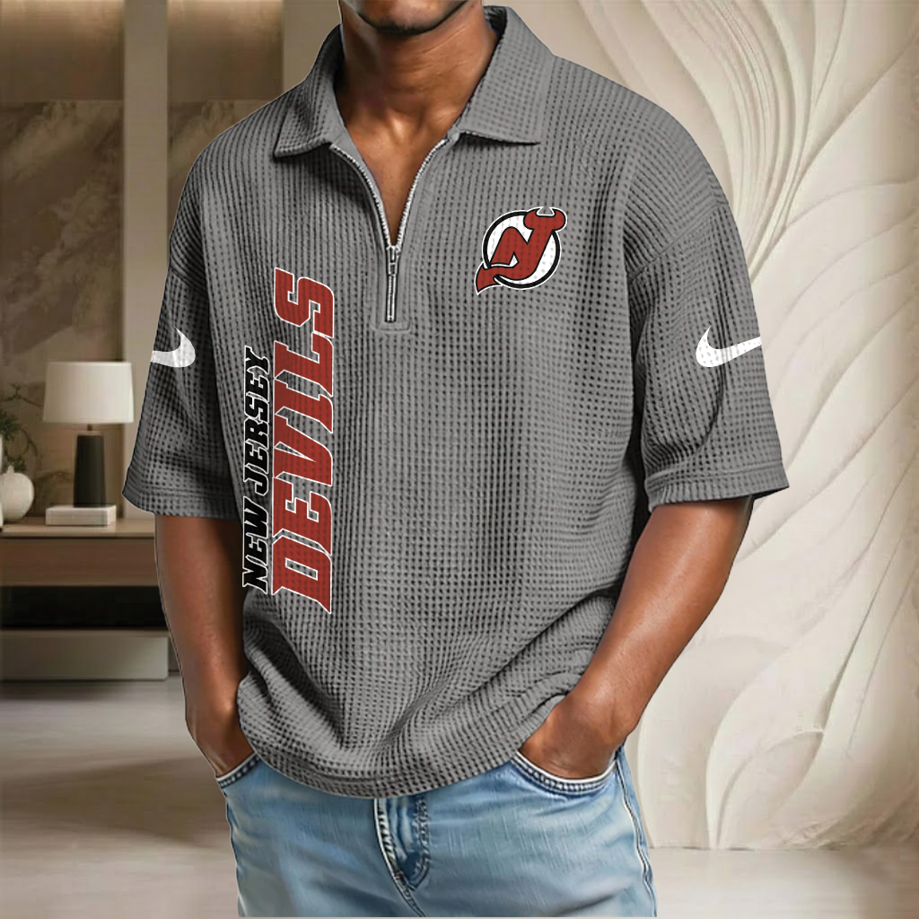 NHL x NJD Waffle Half-Zip Polo Shirt HLP 070326 HLPHUONG