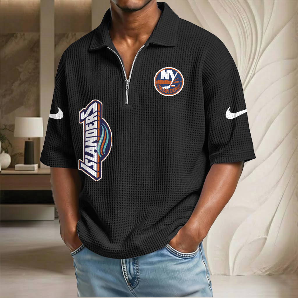 NHL x NYI Waffle Half-Zip Polo Shirt HLP 070326 HLPHUONG