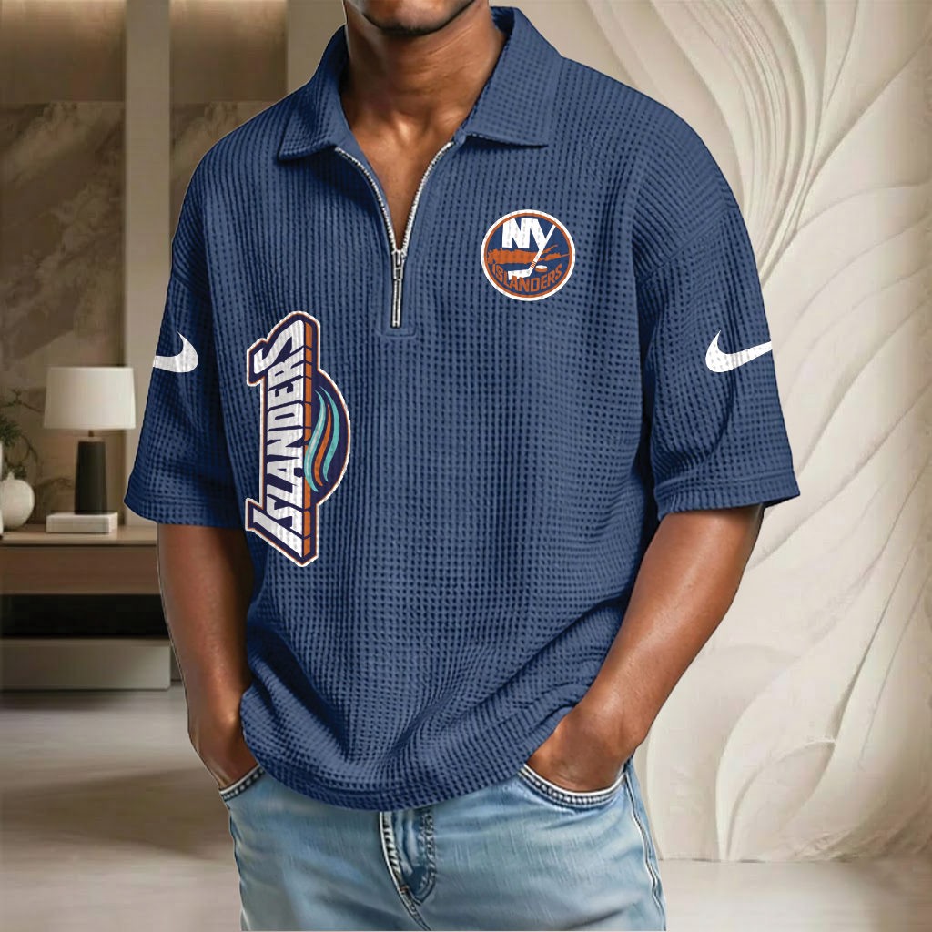 NHL x NYI Waffle Half-Zip Polo Shirt HLP 070326 HLPHUONG