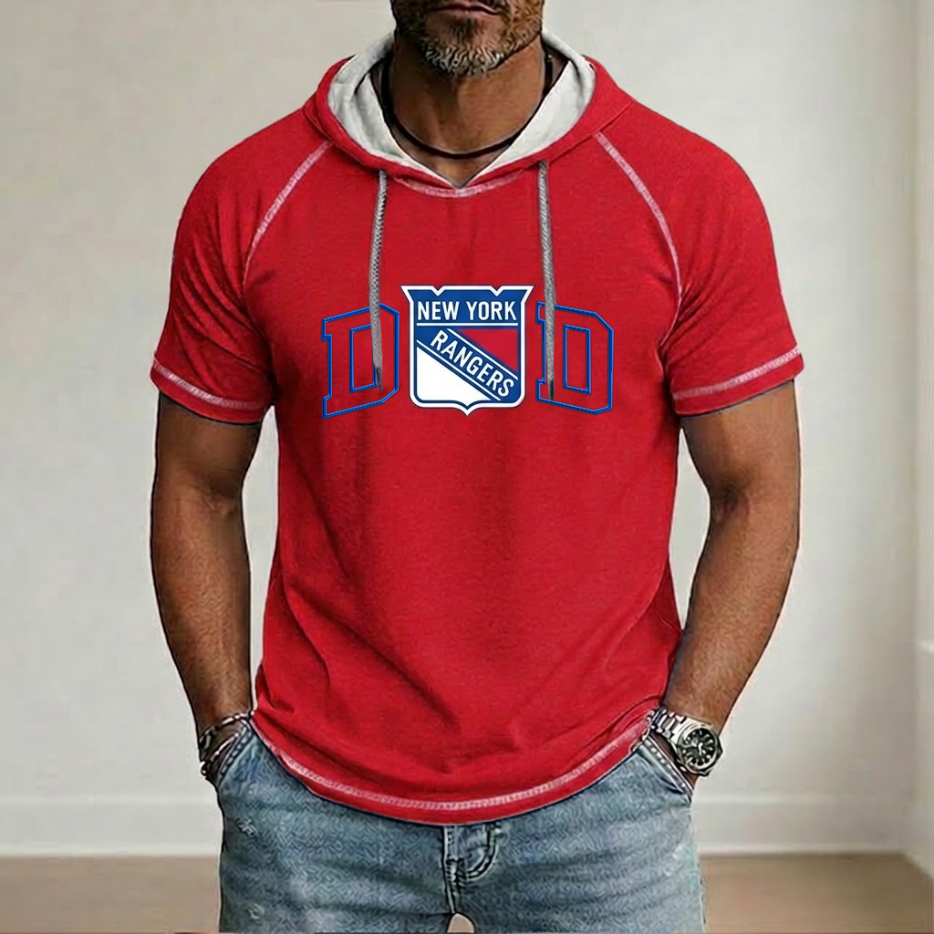 NHL x NYR Dad Hooded Short Sleeve Shirt HLP 280426 LBN