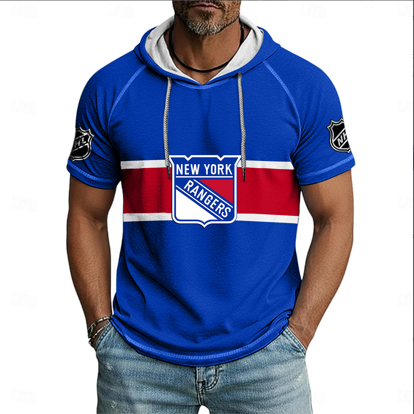 NHL x NYR Hockey Hooded Short Sleeve Shirt HLP 220426 HLPHUONG