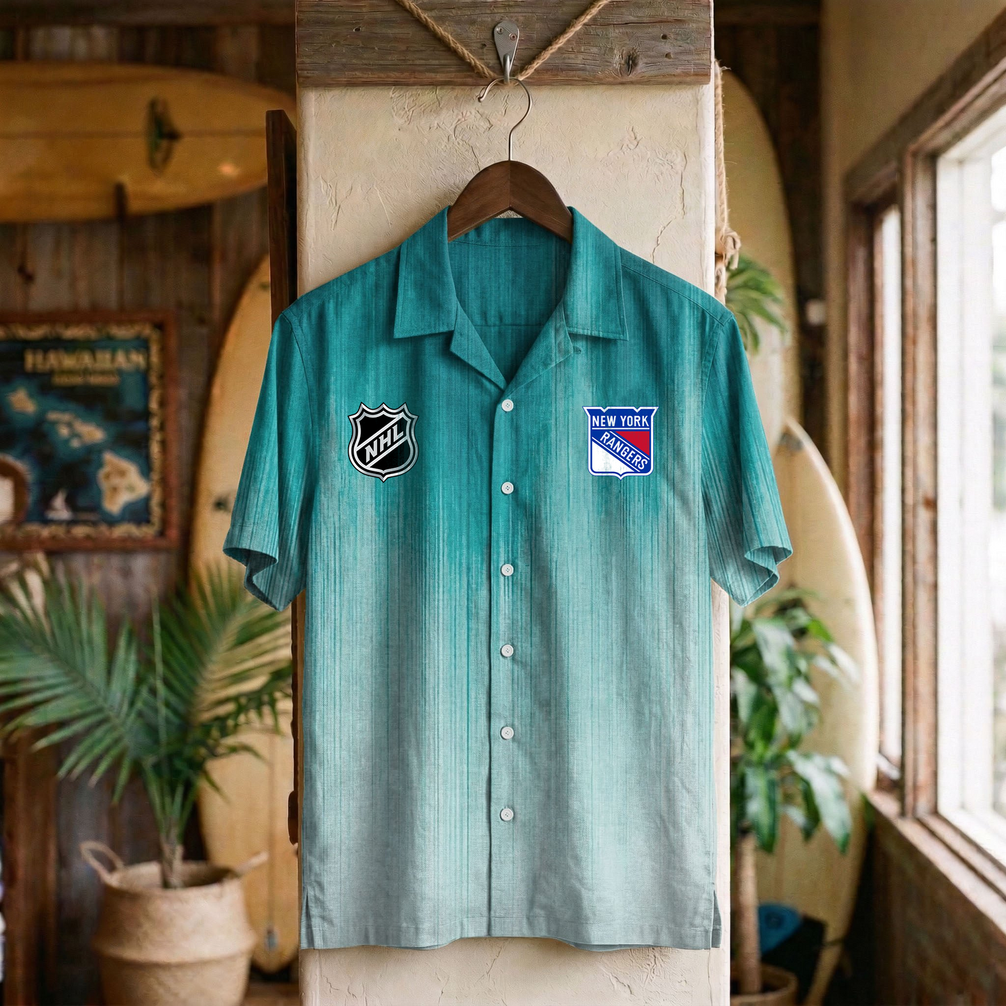 NHL x NYR Ombre Hawaiian Shirt HLP 020426 HLPHUONG