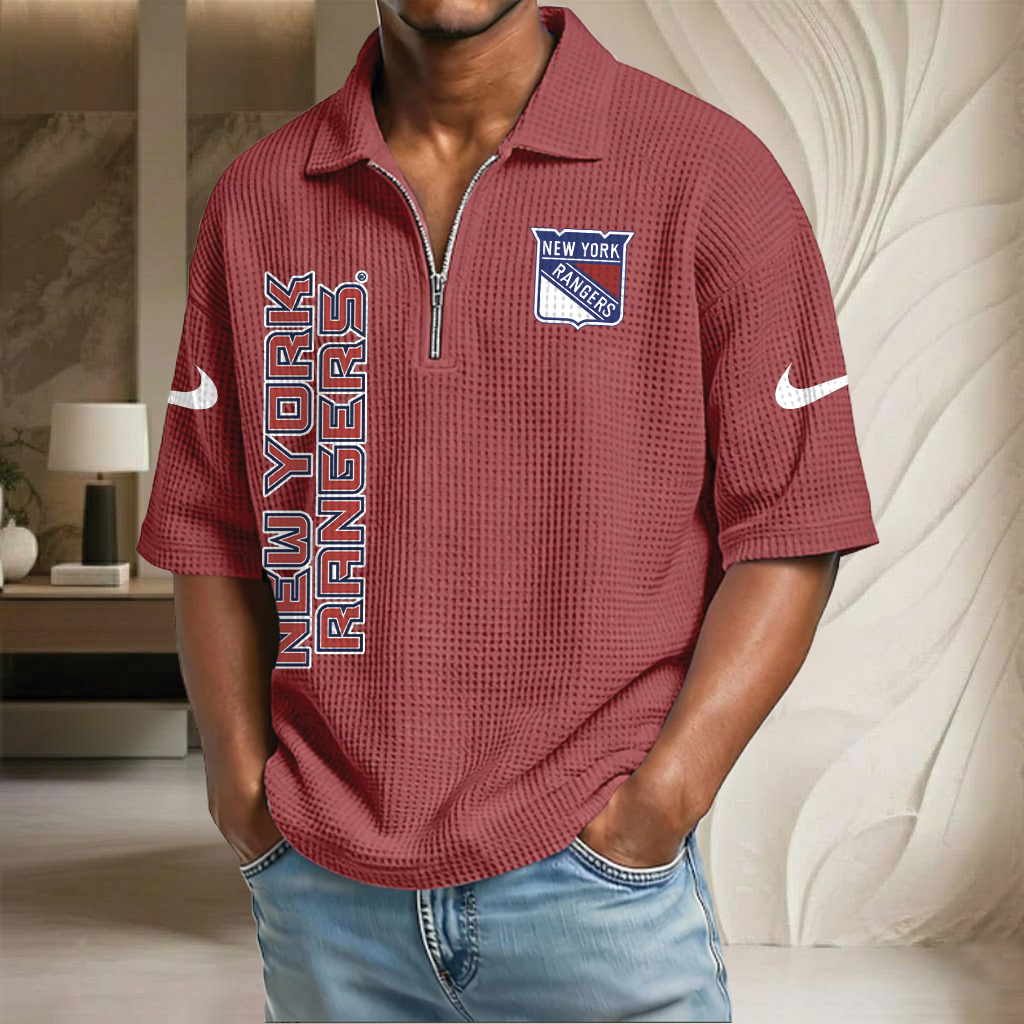 NHL x NYR Waffle Half-Zip Polo Shirt HLP 070326 HLPHUONG