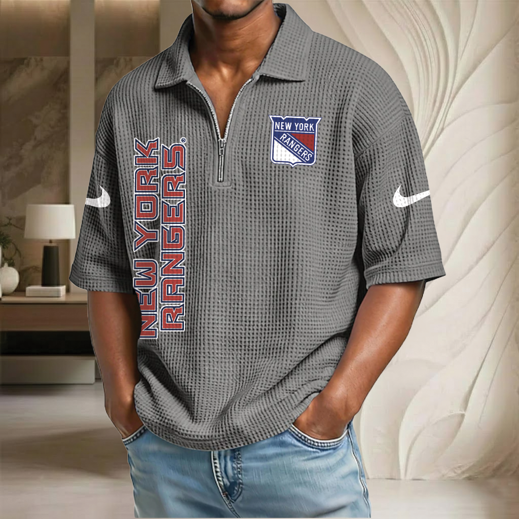 NHL x NYR Waffle Half-Zip Polo Shirt HLP 070326 HLPHUONG