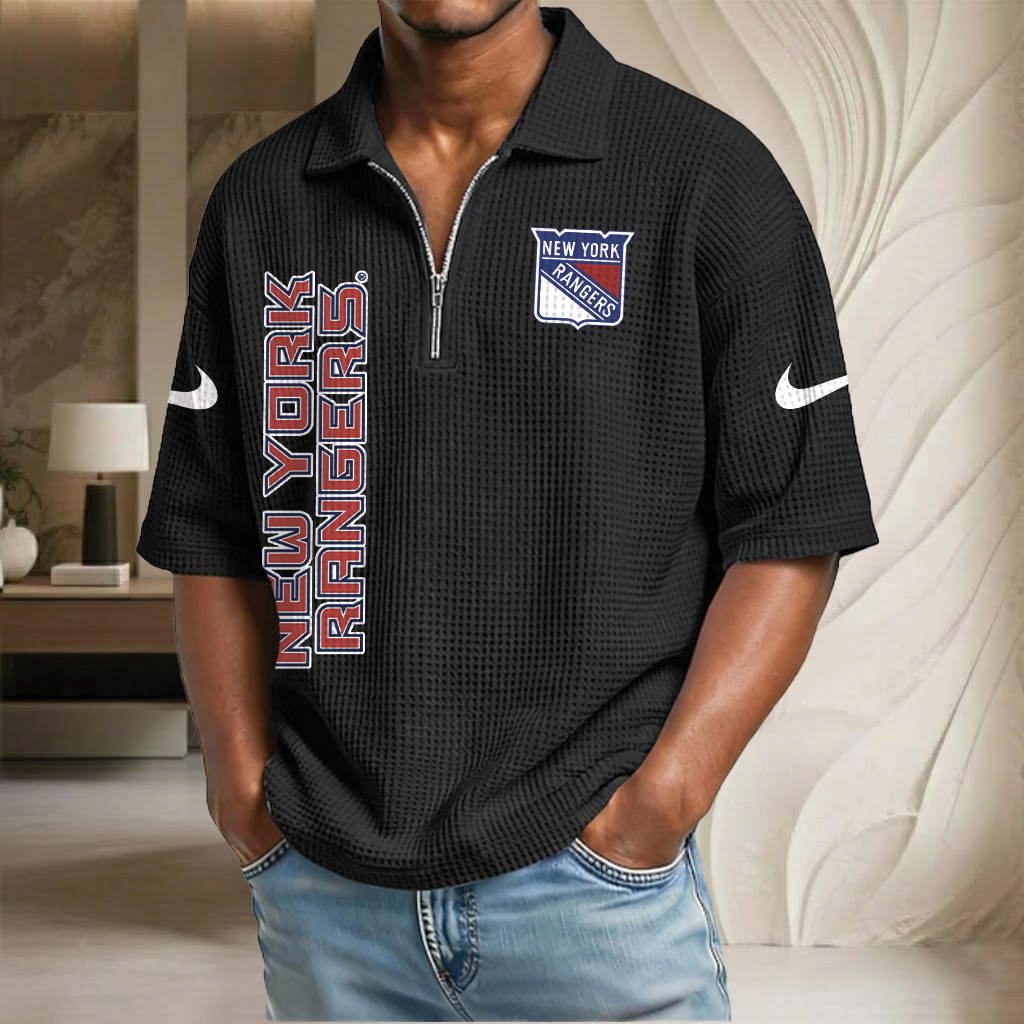 NHL x NYR Waffle Half-Zip Polo Shirt HLP 070326 HLPHUONG