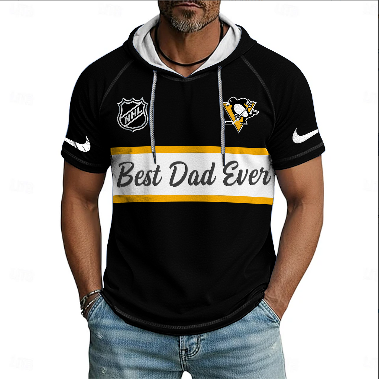 NHL x PIT Best Dad Hooded Short Sleeve Shirt HLP 220426 HLPHUONG