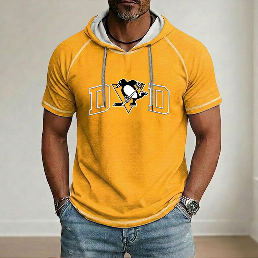 NHL x PIT Dad Hooded Short Sleeve Shirt HLP 280426 LBN