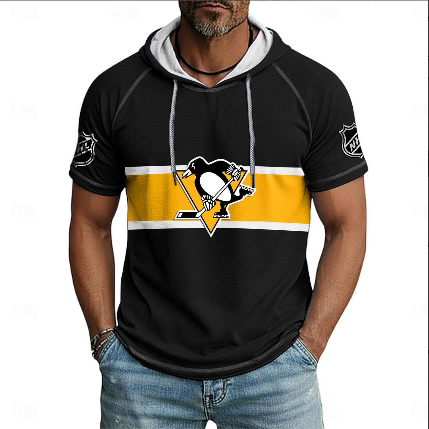 NHL x PIT Hockey Hooded Short Sleeve Shirt HLP 220426 HLPHUONG