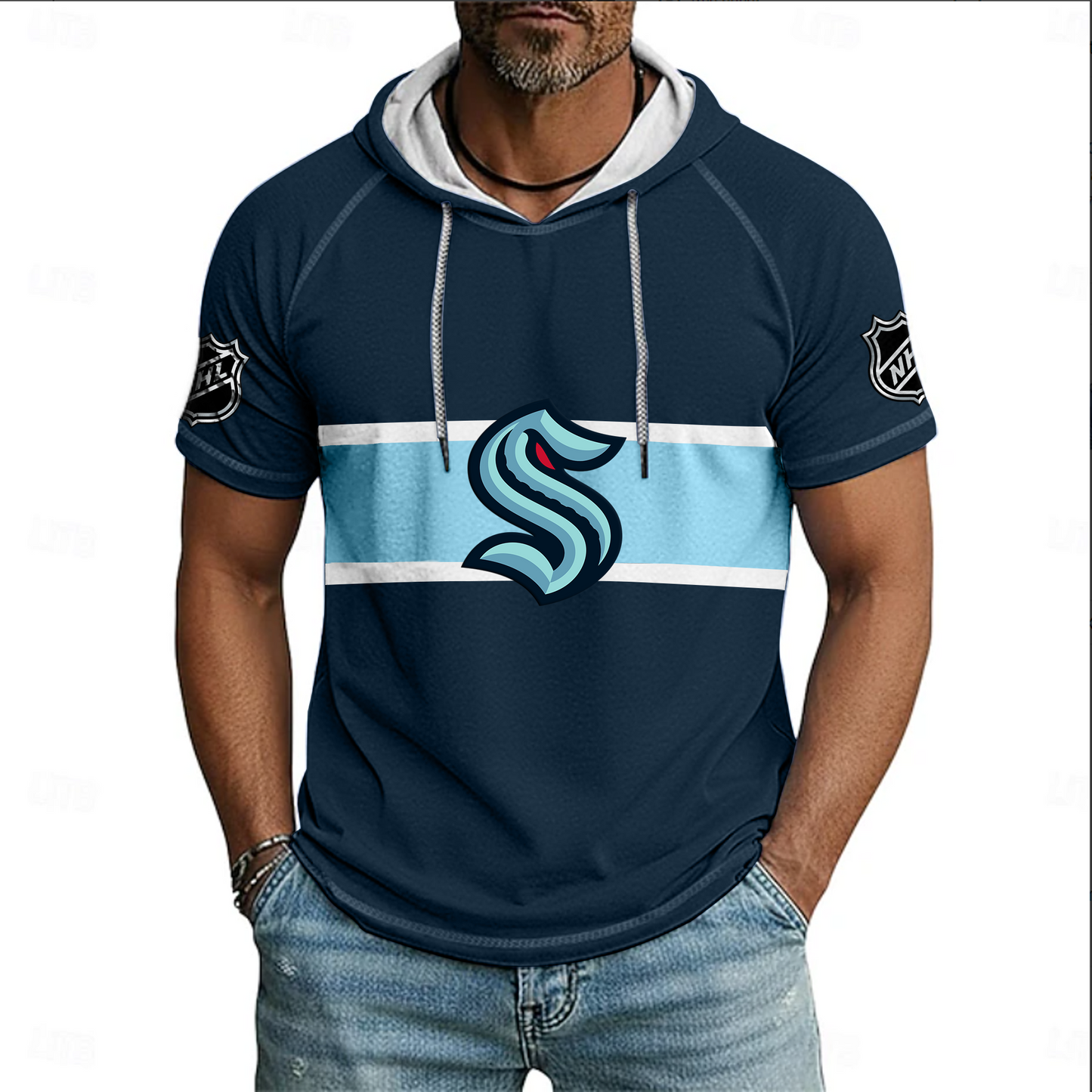 NHL x SEA Hockey Hooded Short Sleeve Shirt HLP 220426 HLPHUONG