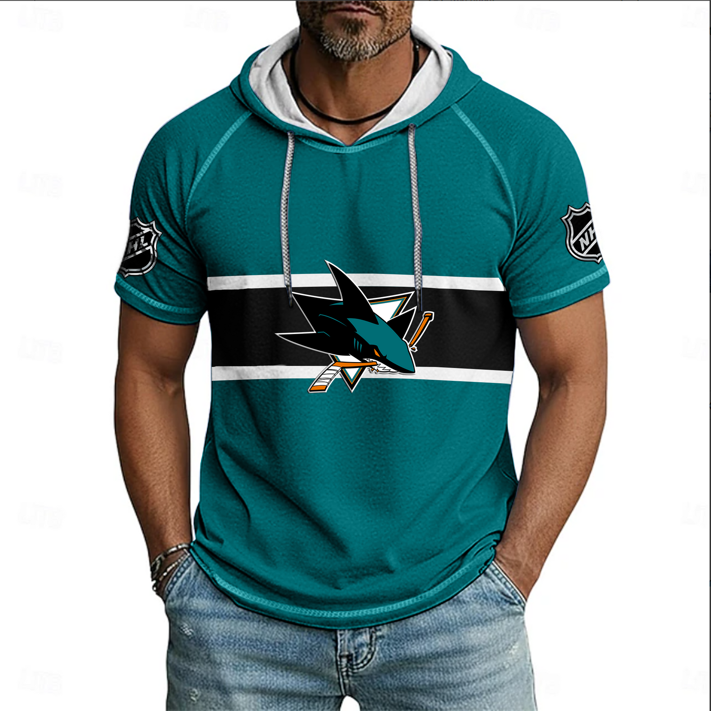 NHL x SJ Hockey Hooded Short Sleeve Shirt HLP 220426 HLPHUONG