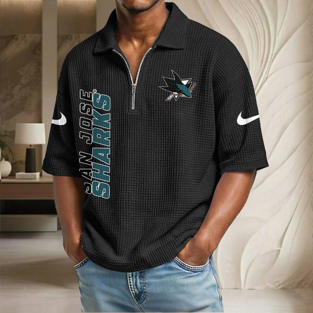 NHL x SJS Waffle Half-Zip Polo Shirt HLP 070326 HLPHUONG