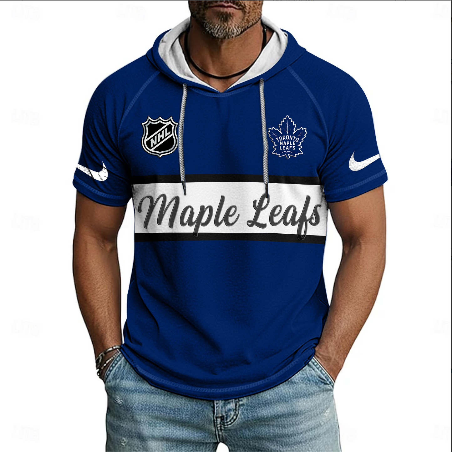 NHL x TOR Sport Hooded Short Sleeve Shirt HLP 70426 HLPHUONG