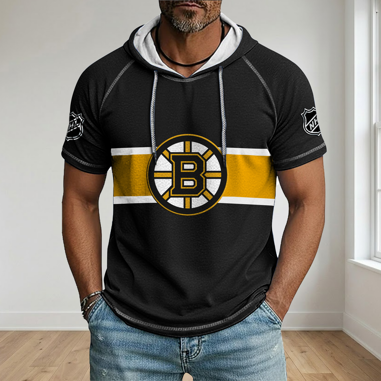 NHL x BOS Hockey Hooded Short Sleeve Shirt HLP 220426 HLPHUONG