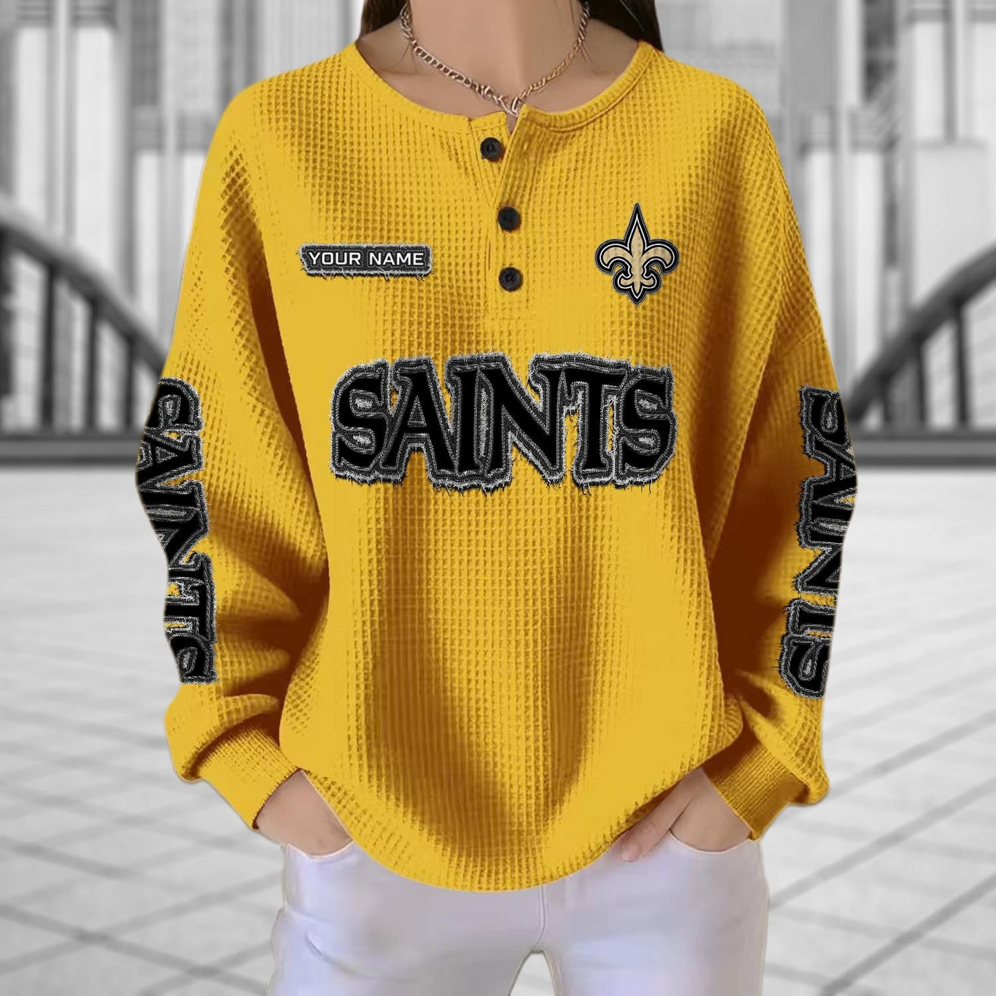NO x NFL Personalized Waffle Knit Henley Sweatshirt 2005 DatND DVT