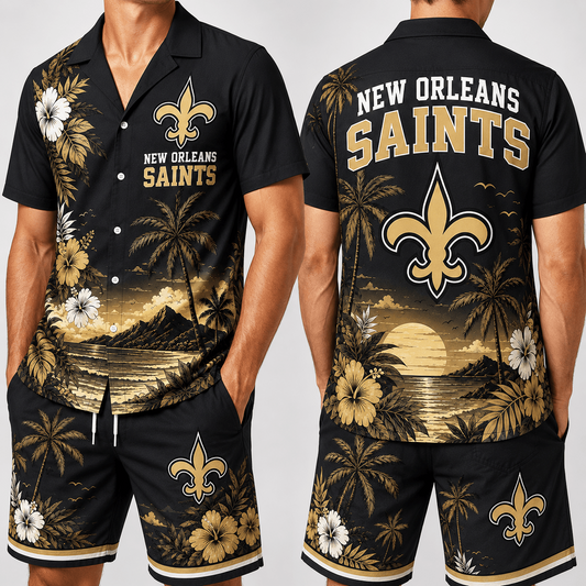 NO x NFL Premium Championship Edition Hawaiian Shirt & Shorts Set Casual Summer Beachwear 1206