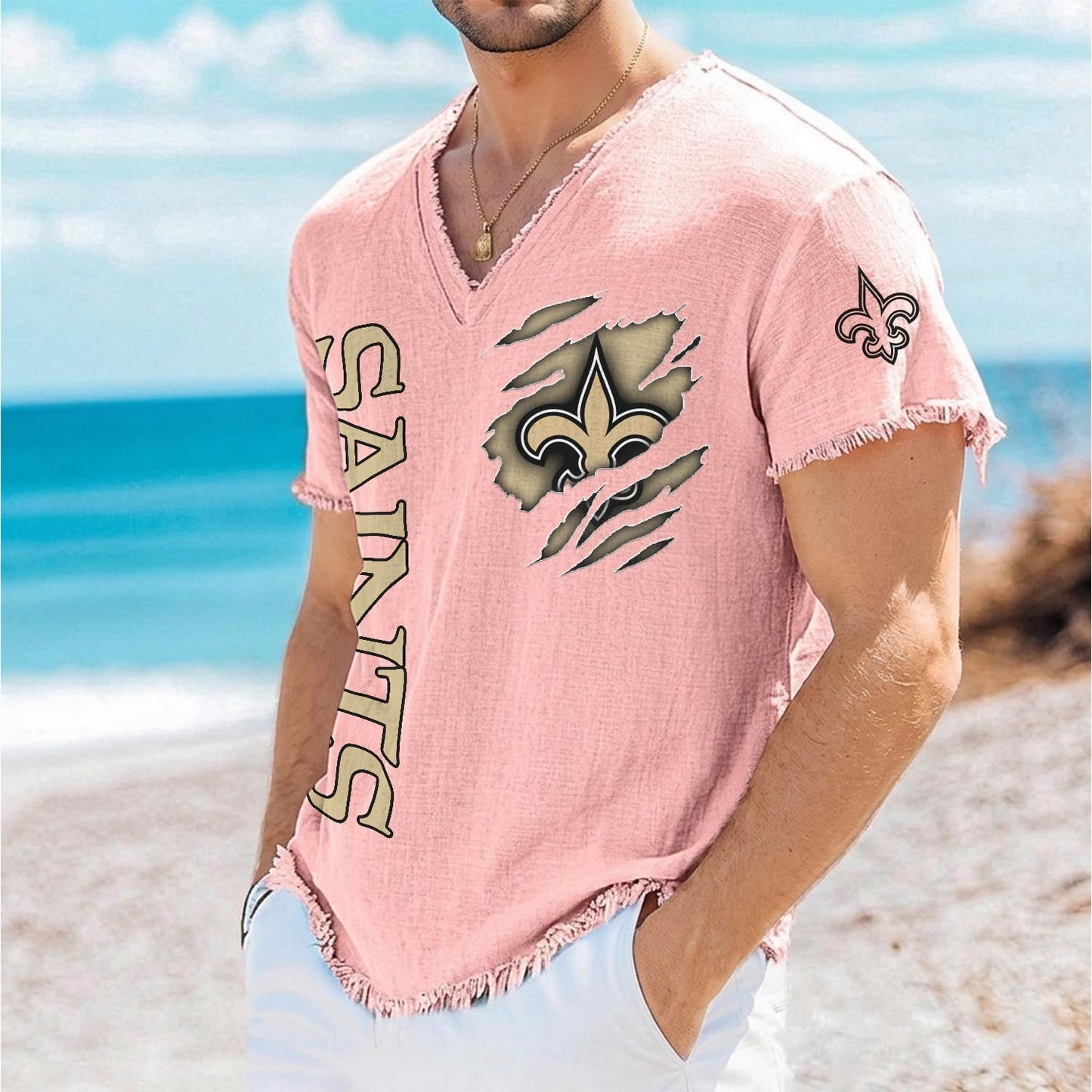 NO x NFL V-Neck Linen Beach Shirt 1905 DatND DVT