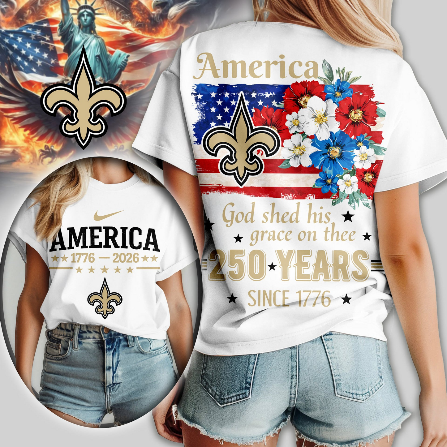 NOS Premium NFL America God Shed His Grace On Thee Women Shirt DDT  NTL