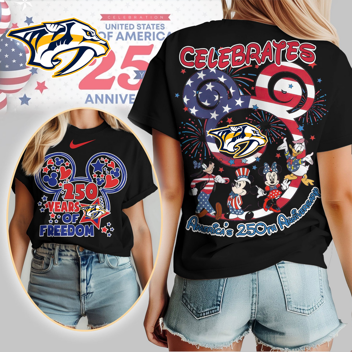 NP Premium NHL Mickey Celebrates America 250th Anniversary Women Shirt DDT CTND
