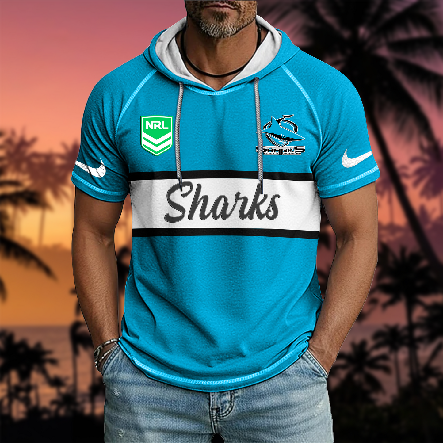 NRL x CSS Sport Hooded Short Sleeve Shirt HLP 70426 HLPHUONG