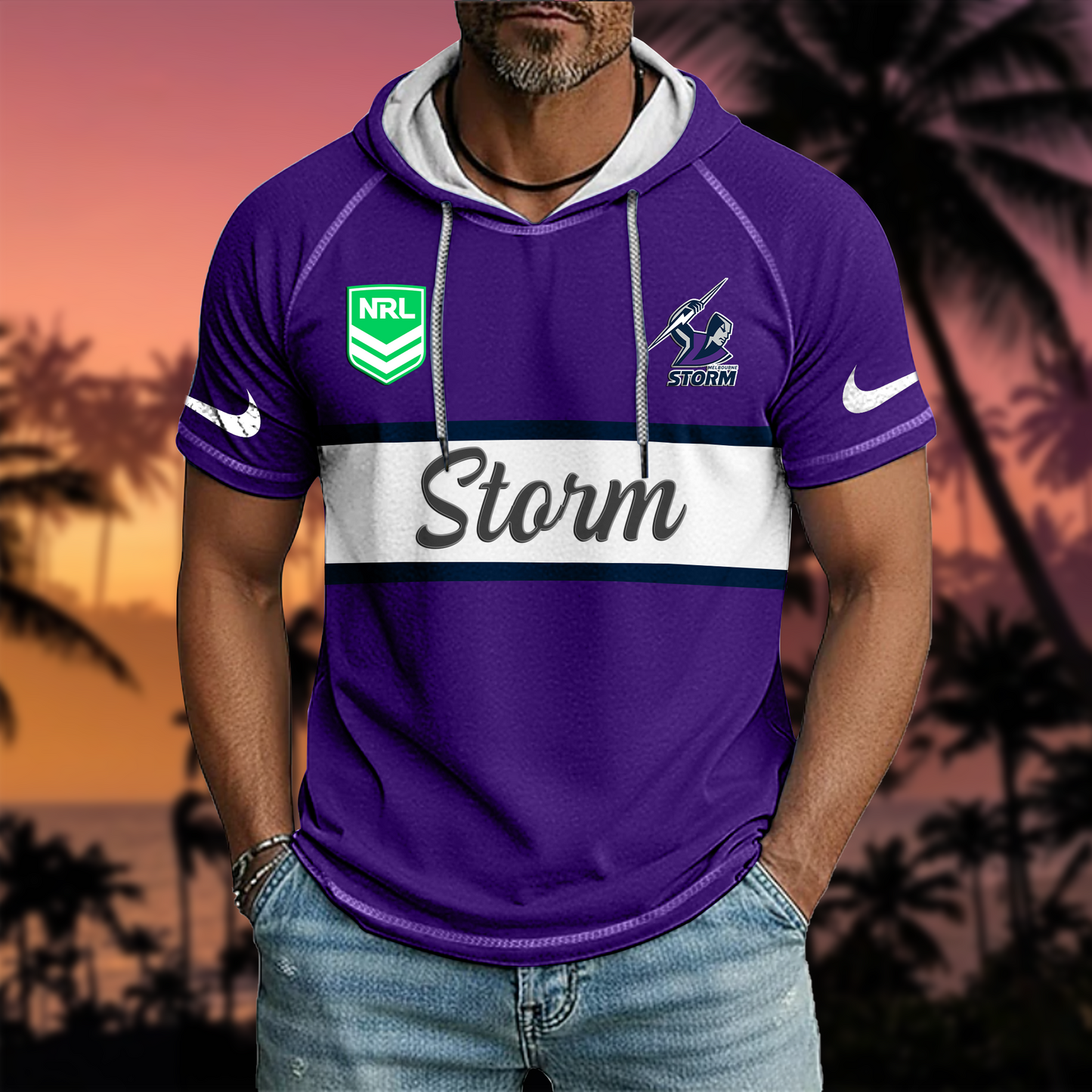 NRL x MS Sport Hooded Short Sleeve Shirt HLP 70426 HLPHUONG
