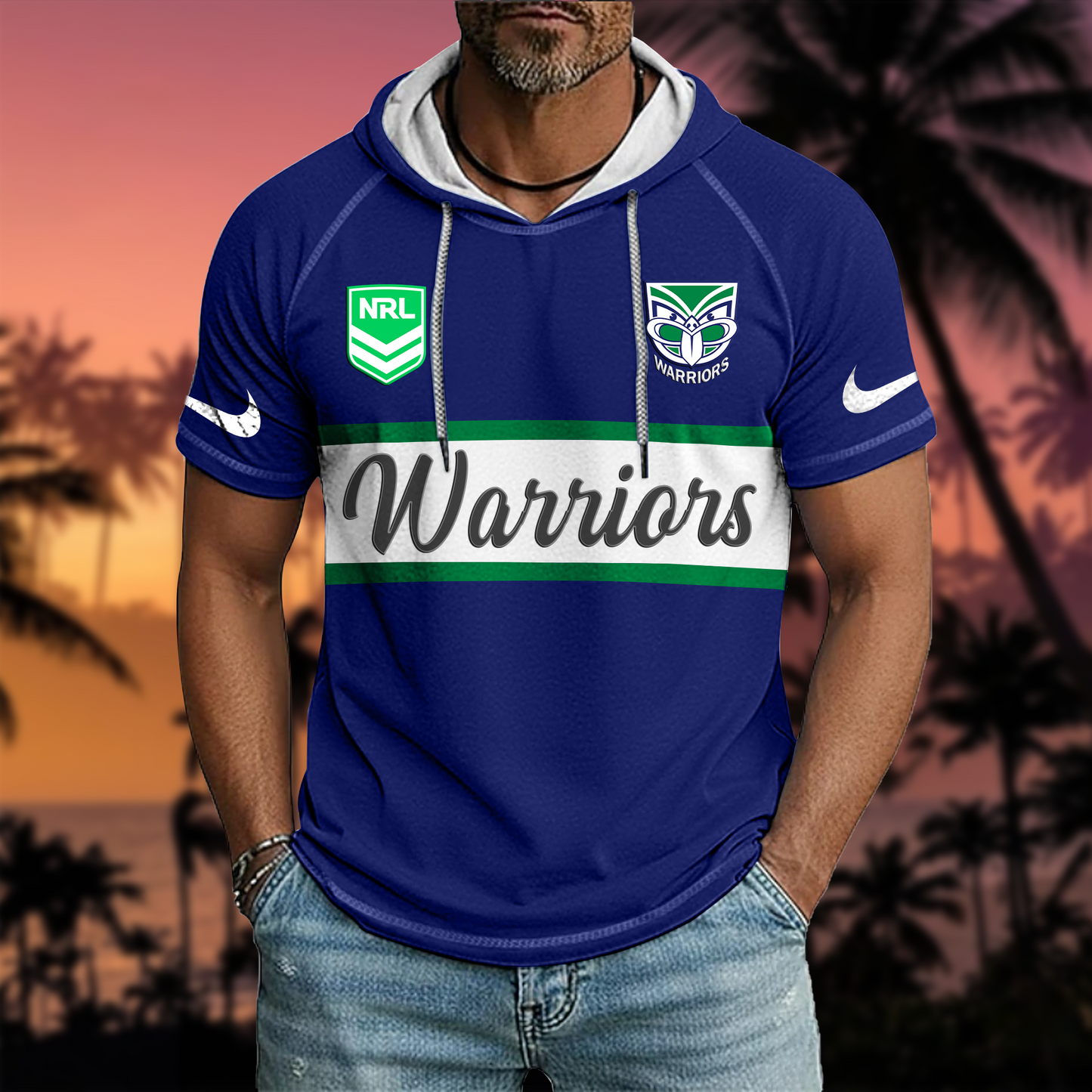 NRL x WA Sport Hooded Short Sleeve Shirt HLP 70426 HLPHUONG