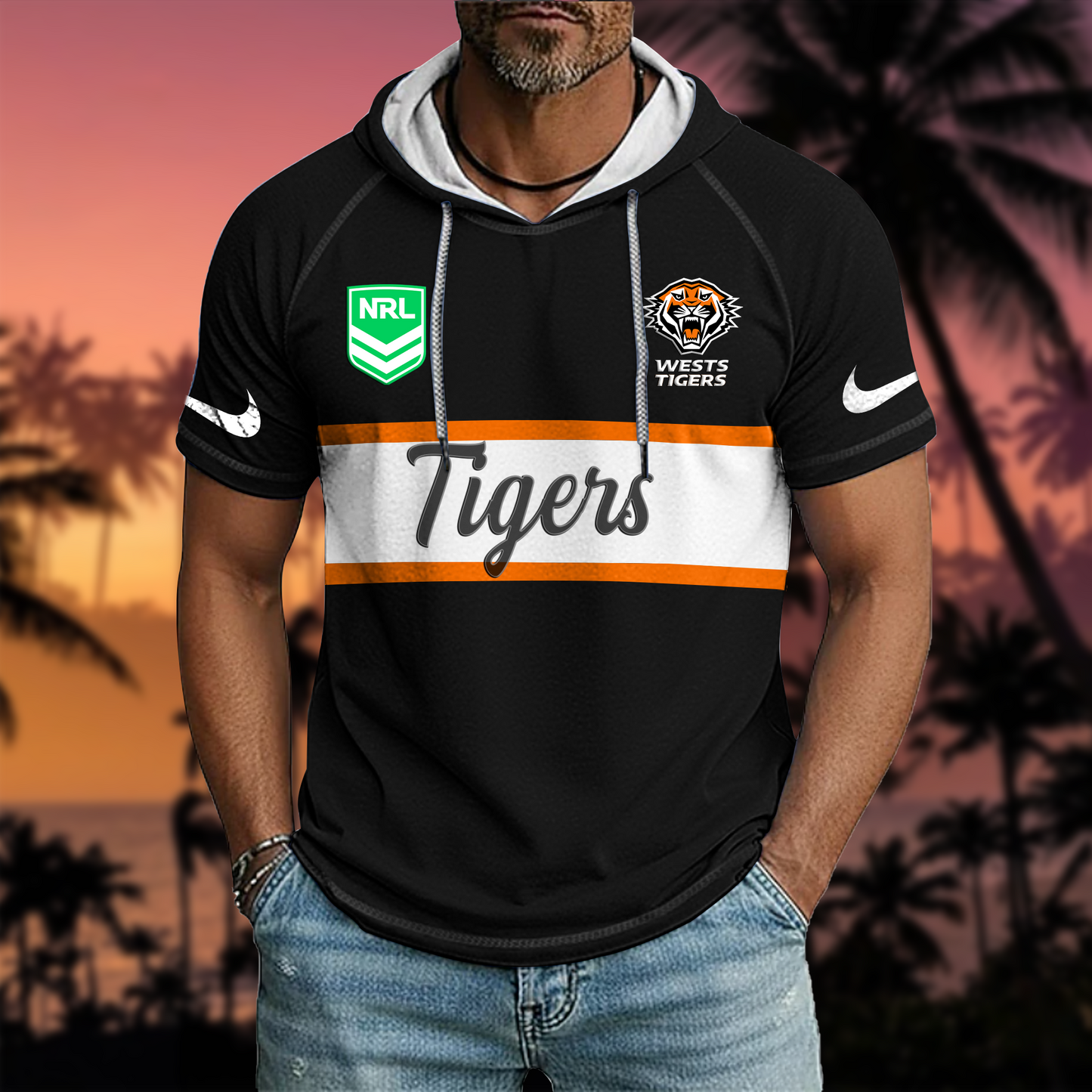 NRL x WT Sport Hooded Short Sleeve Shirt HLP 70426 HLPHUONG