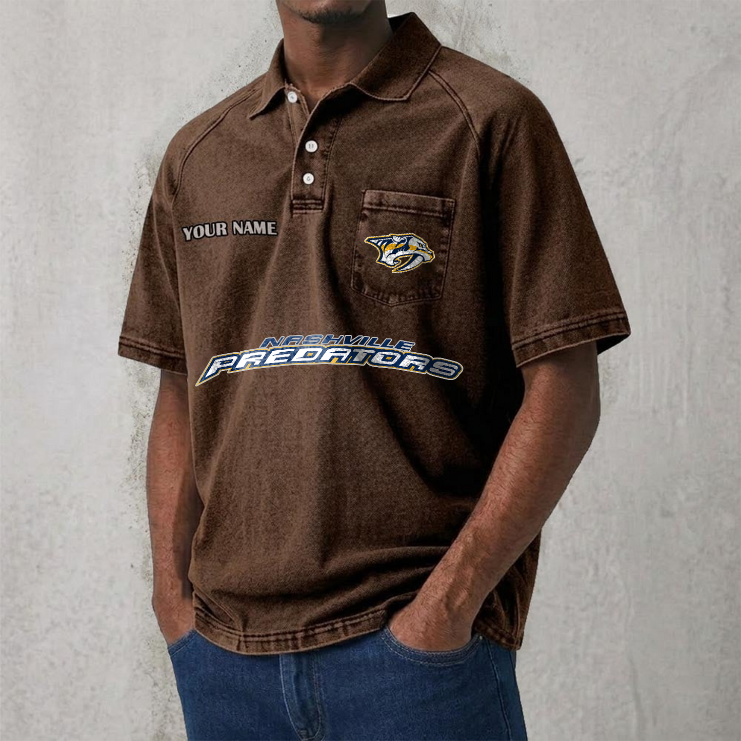 NSH x NHL Men's Distressed Turn-Down Collar Polo DATND TANTD 250526