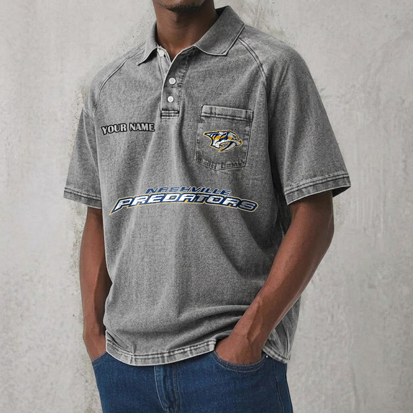 NSH x NHL Men's Distressed Turn-Down Collar Polo DATND TANTD 250526