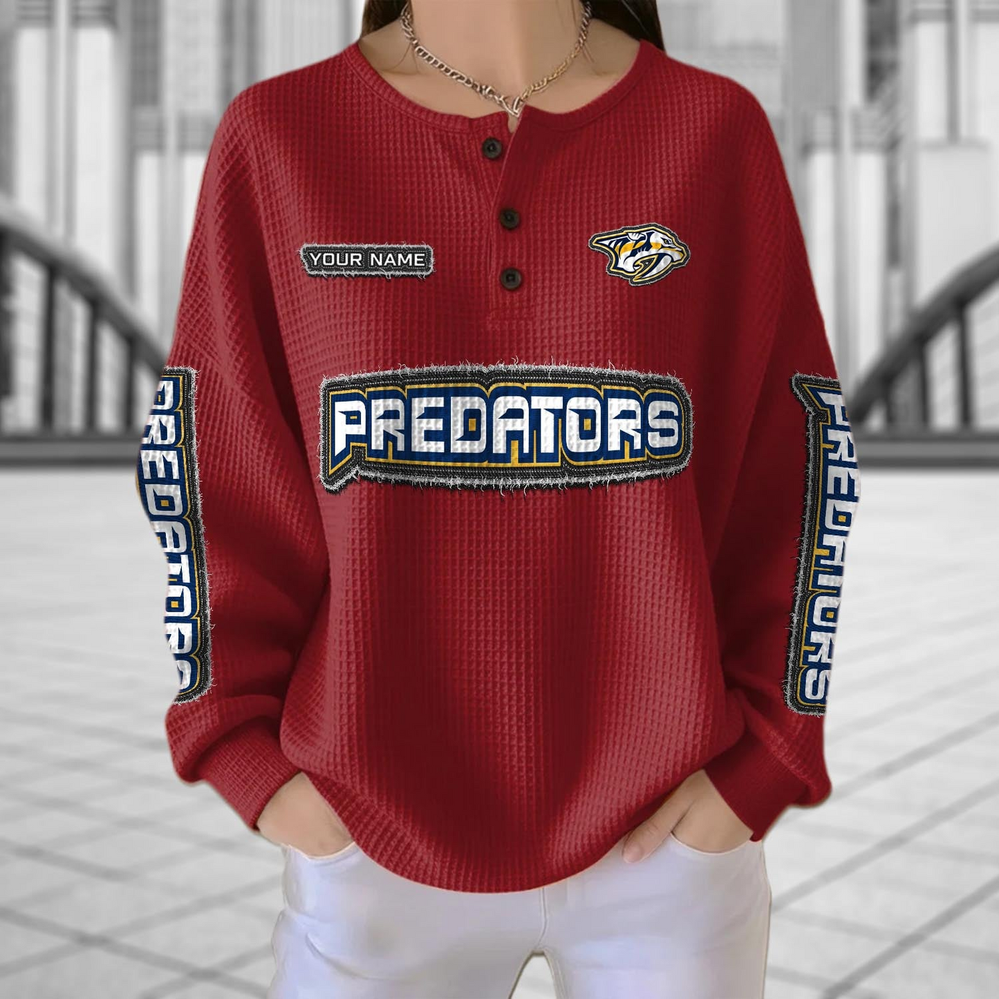 NSH x NHL Personalized Waffle Knit Henley Sweatshirt 2005 DatND DVT