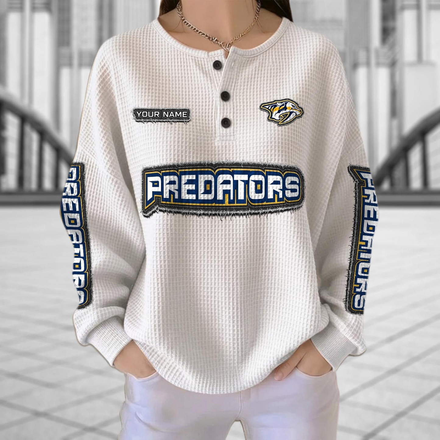 NSH x NHL Personalized Waffle Knit Henley Sweatshirt 2005 DatND DVT